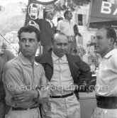 The Mercedes-Benz W196 drivers: André Simon (4), Juan Manuel Fangio (2) and Stirling Moss (6). Monaco Grand Prix 1955. - Photo by Edward Quinn