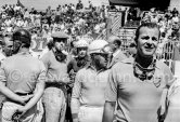 Driver briefing: From right: Harry Schell, Maurice Trintignant, Jean Behra, Luigi Musso, far left Robert Manzon. Monaco Grand Prix 1956. - Photo by Edward Quinn