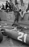 Ferrari racing director Mauro Forghieri with John Surtees, (21) Ferrari 158. Monaco Grand Prix 1964. - Photo by Edward Quinn