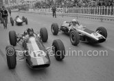 Jim Clark, (12) Lotus 25, Peter Arundell, (11) Lotus 25, Phil Hill, (9) Cooper T73. Monaco Grand Prix 1964. - Photo by Edward Quinn