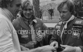 In the pits before the race from left Hans Stuck, James Hunt and Ronnie Peterson. Monaco Grand Prix 1978. - Photo by Edward Quinn