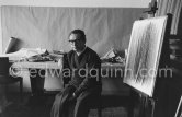 Hans Hartung at work at his apartment, Promenade des Anglais, Nice 1961. - Photo by Edward Quinn