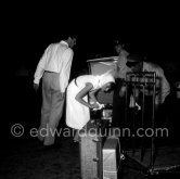 Audrey Hepburn and husband Mel Ferrer. Eden Roc Hotel, Cap d'Antibes 1956. Car: Ford Thunderbird Hardtop with portholes. 1956 (spare wheel outside) - Photo by Edward Quinn