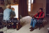 David Hockney working on the drawing "Carlos" at his studio in Paris 1975. - Photo by Edward Quinn