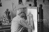 David Hockney drawing "Carlos", Paris 1975. - Photo by Edward Quinn