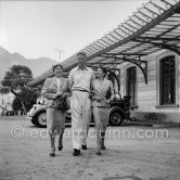 Zizi Jeanmaire and her mother with a friend. An unknown beauty of a car in the background - a Delage? Monaco railway station 1953. - Photo by Edward Quinn