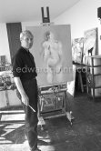 Louis le Brocquy at his studio with painting "Laussel Venus". Carros 1964. - Photo by Edward Quinn