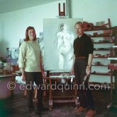 Louis le Brocquy and his wife Anne Madden le Brocquy at their studio with painting "Laussel Venus". Carros 1964. - Photo by Edward Quinn