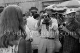 Prince Orsini taking photos with his Leica of Belinda Lee. Antibes 1958. - Photo by Edward Quinn