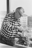 Richard Paul Lohse, one of the main representatives of the concrete and constructive art movements, 1975 at his studio in Zurich. - Photo by Edward Quinn