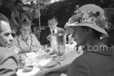 Sophia Loren, Yves Montand and Yekaterina Furtseva, Soviet Minister of Culture. Cannes Film Festival 1961. - Photo by Edward Quinn