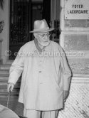 Henri Matisse 1953. in front of the Foyer Lacordaire beside the Rosaire Chapel of the Dominican convent in Vence. He designed all the religious motifs and stained glass windows of the chapel. - Photo by Edward Quinn