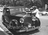 Gossip columnist Elsa Maxwell in front of Hotel de Paris, Monte Carlo about 1961. Car: Rolls-Royce Silver Wraith Touring Limousine by Park Ward. - Photo by Edward Quinn