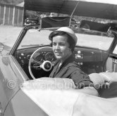 Young Lady with hat, Cap d'Antibes c. 1955. Car: Porsche 356 A (1955 ?). - Photo by Edward Quinn