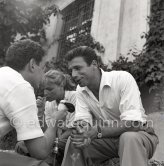 Simone Signoret and singer Yves Montand, interviewed for Radio Mont Carlo. Restaurant Colombe d’Or, Saint-Paul-de-Vence 1951. - Photo by Edward Quinn