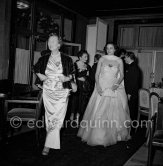 Princess of Montenegro (left) and Mme Papadimitriou, "Bal de la Rose" gala dinner at the International Sporting Club in Monte Carlo, 1954. - Photo by Edward Quinn