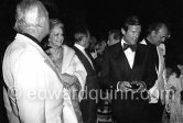 Begum, Curd Jürgens and Roger Moore. Wedding Party of Curd Jürgens and Margie, La Vieille Bastide, Saint-Paul-de-Vence 1978 - Photo by Edward Quinn