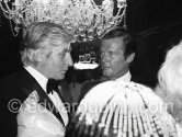 Roger Moore and Gunter Sachs. Wedding Party of Curd Jürgens and Margie, La Vieille Bastide, Saint-Paul-de-Vence 1978 - Photo by Edward Quinn