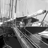 Stavros Niarchos on board his schooner Le Créole. Villefranche, Cap d’Antibes 1955. - Photo by Edward Quinn
