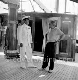 Stavros Niarchos on board his schooner Le Créole. Villefranche 1955. - Photo by Edward Quinn