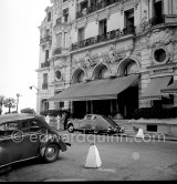 Aristotle Onassis in front of the Hotel de Paris. Monte Carlo 1953. His car: 1952 Bentley R-Type Continental, #BC25A, 2-Door Fastback Saloon by H.J.Mulliner. Detailed info on this car by expert Klaus-Josef Rossfeldt see About/Additional Infos. - Photo by Edward Quinn