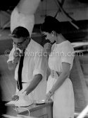 Aristotle Onassis and Maria Callas before departure for Mediterranean cruise on Onassis' yacht Christina. Monaco harbor 1959. - Photo by Edward Quinn