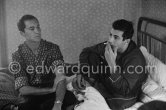 Luis Miguel Dominguin and Antonio Ordonez, a leading bullfighter in the 1950's and the last survivor of the dueling matadors chronicled by Hemingway in ''The Dangerous Summer''. In his bedroom at the Hotel. Corrida des vendanges à Arles 1959. - Photo by Edward Quinn