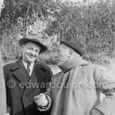 Pablo Picasso with George Hutin, préfet of Alpes Maritimes. Vallauris 1953. - Photo by Edward Quinn