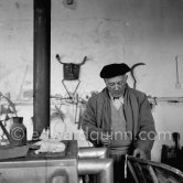 Pablo Picasso at Studio Le Fournas, Vallauris 1953. - Photo by Edward Quinn