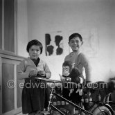 Paloma Picasso with Claude Picasso and this bicycle. La Galloise, Vallauris 1953. - Photo by Edward Quinn