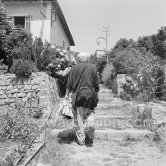 Pablo Picasso in front of La Galloise, Vallauris 1953. Pablo Picasso bought this house of a horticulturalist in 1948. - Photo by Edward Quinn