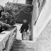 Pablo Picasso at the entrance of La Galloise, Vallauris 1953. Pablo Picasso bought this house of a horticulturalist in 1948. - Photo by Edward Quinn