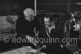 Picasso with postman. Vallauris 14./15.10.1953. - Photo by Edward Quinn