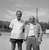 Pablo Picasso at the beach with not yet identified person. Cap d’Antibes 1954. - Photo by Edward Quinn