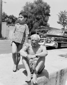 Pablo Picasso with Claude Picasso. Golfe-Juan 1954. Car: Cadillac Fleetwood 1952 - Photo by Edward Quinn