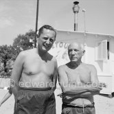 Pablo Picasso at the beach with not yet identified person. Cap d’Antibes 1954. - Photo by Edward Quinn
