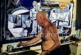 Pablo Picasso painting "La plage à la Garoupe I" for the film "Le mystère Picasso". Nice, Studios de la Victorine, 1955. - Photo by Edward Quinn
