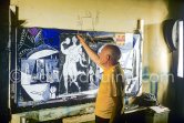 Pablo Picasso painting "La plage à la Garoupe I" for the film "Le mystère Picasso". Nice, Studios de la Victorine, 1955. - Photo by Edward Quinn