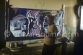 Pablo Picasso painting "La plage à la Garoupe I" for the film "Le mystère Picasso". Nice, Studios de la Victorine, 1955. - Photo by Edward Quinn