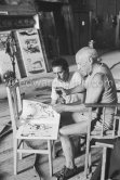 Pablo Picasso and Francisco Reina "El Minuni", banderillero andaluz. "Le mystère Picasso", Nice, Studios de la Victorine 1955. - Photo by Edward Quinn
