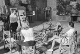 Henri-Georges Clouzot, Maya Picasso, Pablo Picasso, cameraman Renoir. "Le mystère Picasso", Nice, Studios de la Victorine 1955. - Photo by Edward Quinn