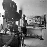 Pablo Picasso at work during filming of "Le mystère Picasso", documentary. Nice, Studios de la Victorine, 1955. - Photo by Edward Quinn