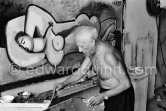 Pablo Picasso at work during filming of "Le mystère Picasso", documentary. Nice, Studios de la Victorine, 1955. - Photo by Edward Quinn