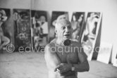 Pablo Picasso during filming of "Le mystère Picasso", documentary. Nice, Studios de la Victorine, 1955. - Photo by Edward Quinn