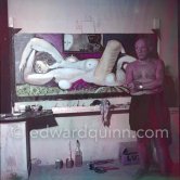 Pablo Picasso at work during filming of "Le mystère Picasso". Nice, Studios de la Victorine, 1955. - Photo by Edward Quinn