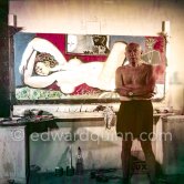 Pablo Picasso at work during filming of "Le mystère Picasso". Nice, Studios de la Victorine, 1955. - Photo by Edward Quinn