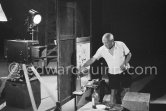 Pablo Picasso at work. "Le mystère Picasso", Nice, Studios de la Victorine 1955. - Photo by Edward Quinn
