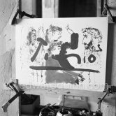 "La Célestine" where Picasso had to do his signature backwards. "Le mystère Picasso", Nice, Studios de la Victorine 1955. - Photo by Edward Quinn