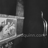 Pablo Picasso at work. "Le mystère Picasso", Nice, Studios de la Victorine 1955. - Photo by Edward Quinn