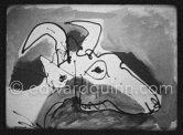 Development of goat painting. "Le mystère Picasso", Nice, Studios de la Victorine 1955. - Photo by Edward Quinn